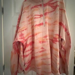 VS PINK Tie Dye Half Zip Pullover Orange Pink White